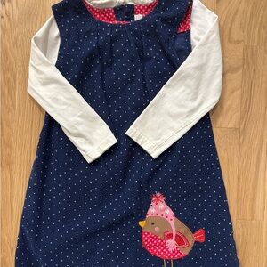 Set: Navy Blue Polka Dot Kids Dress and Peter Pan shirt